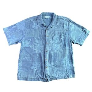 Bermuda Bay Mens XL Blue 100% Silk Floral Jacquard Hawaiian Button Up Shirt